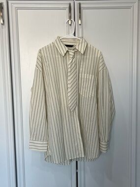 Striped Cream Women’s Button-Up Shirt